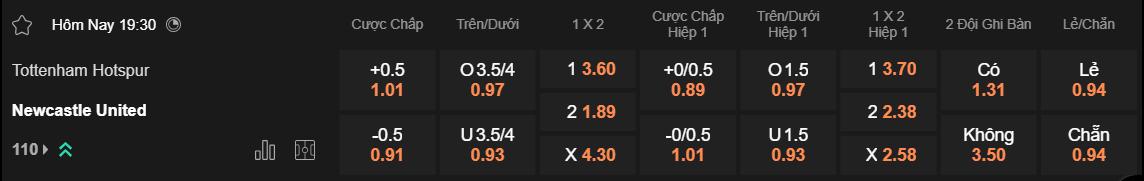 Tỷ lệ kèo Tottenham vs Newcastle